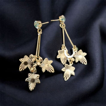 Golden Leaf Flower Earrings