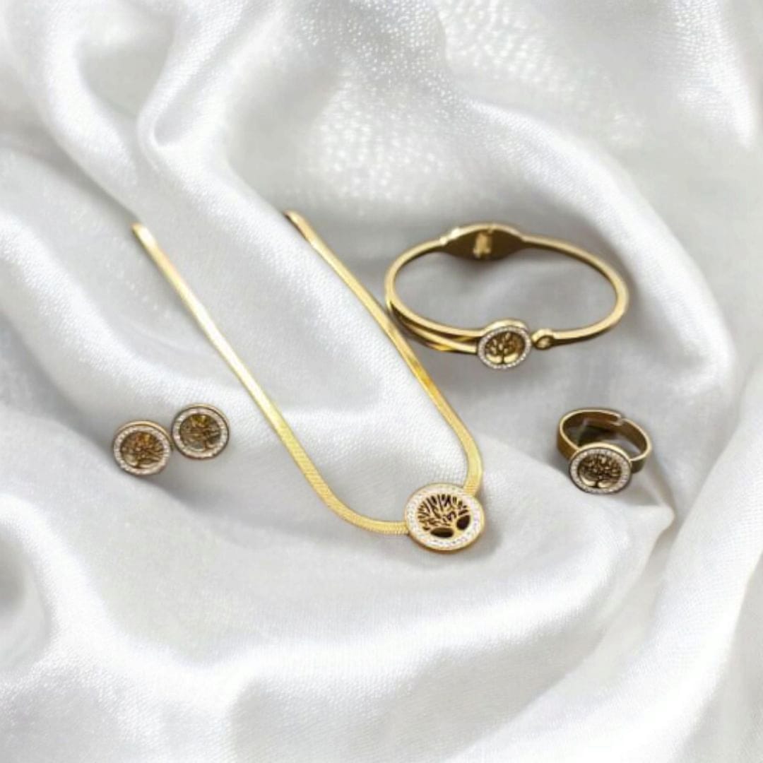 Stainless Steel Tree Necklace Golden Set