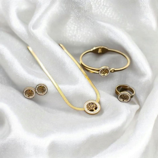 Stainless Steel Tree Necklace Golden Set