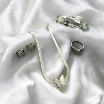 Butterfly Stainless Steel Necklace Silver Set