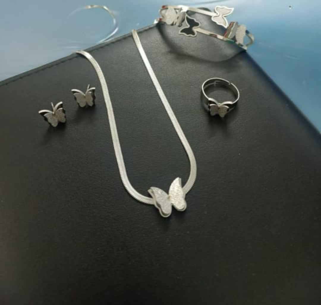 Butterfly Stainless Steel Necklace Silver Set