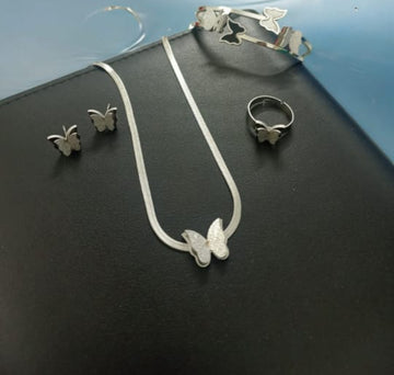 Butterfly Stainless Steel Necklace Silver Set