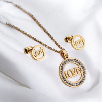 Silver Stone Love Pendant With Studs