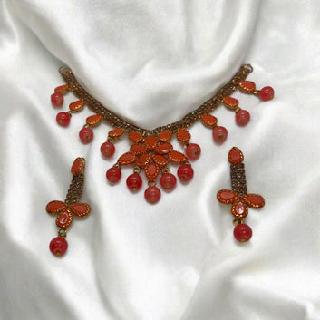 Orange Pearl Necklace Set