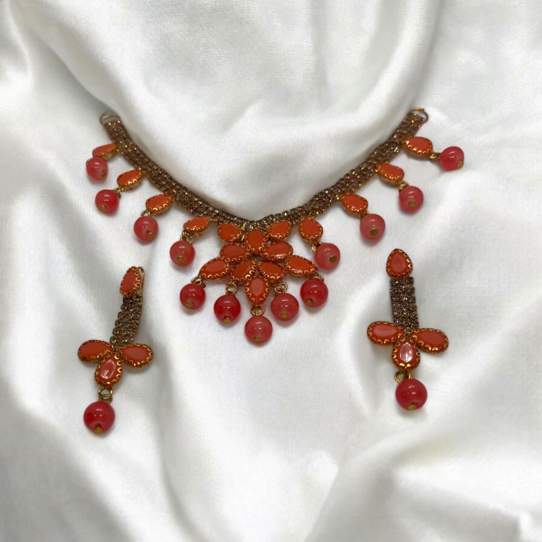 Orange Pearl Necklace Set