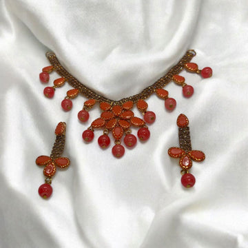 Orange Pearl Necklace Set