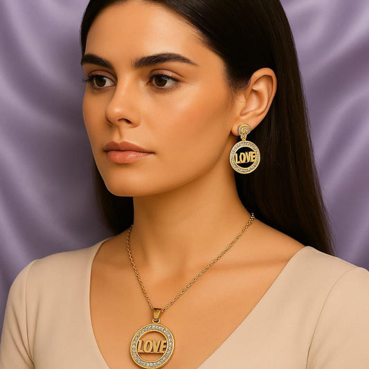 Silver Stone Love Pendant With Studs