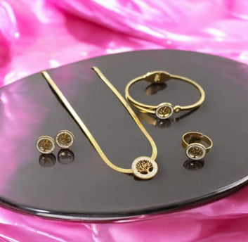 Stainless Steel Tree Necklace Golden Set