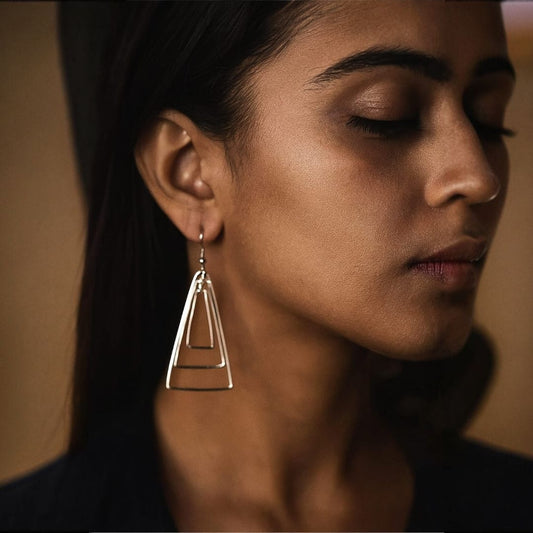 Golden Dangle Triangle Earrings