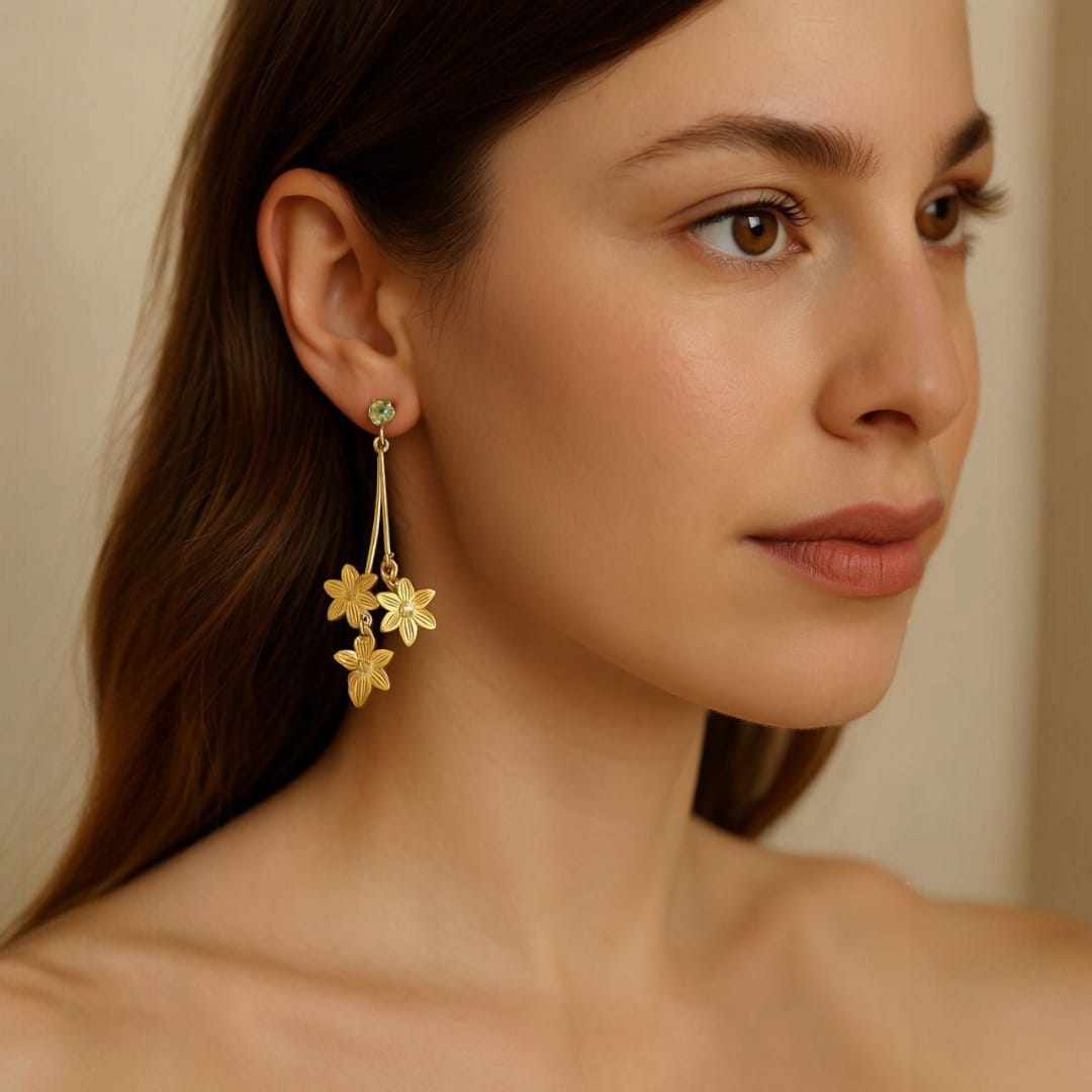Golden Leaf Flower Earrings