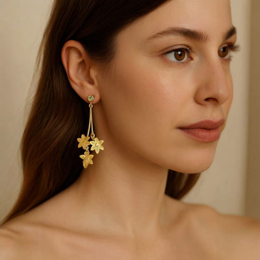 Golden Leaf Flower Earrings