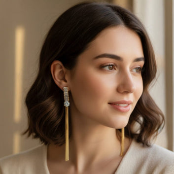 Trendy Golden Long Earrings