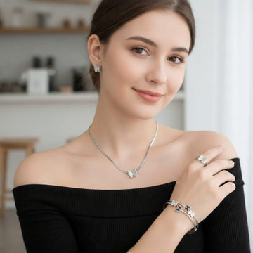 Butterfly Stainless Steel Necklace Silver Set