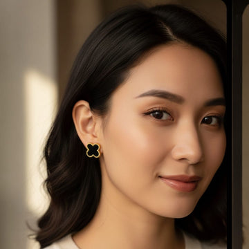 Black & Gold Floral Earrings